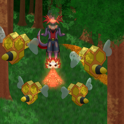 Pokemon Team fighting hoard of Combees